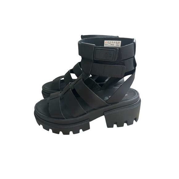 TIMBERLAND Women's Black Leather Platform Sandals Size 6.5 - Picture 3 of 8